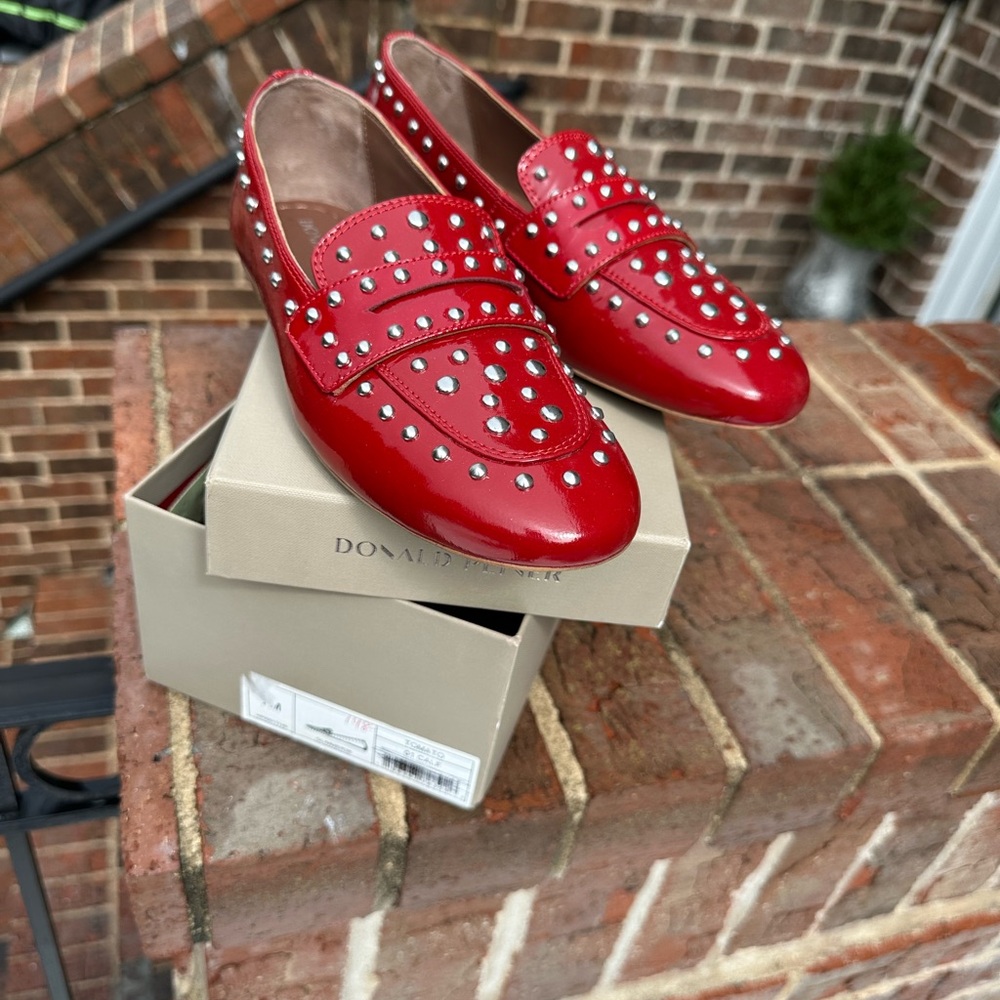 Donald J. Pliner Red Studded Patent Leather Loafers NWT - Picture 2 of 9